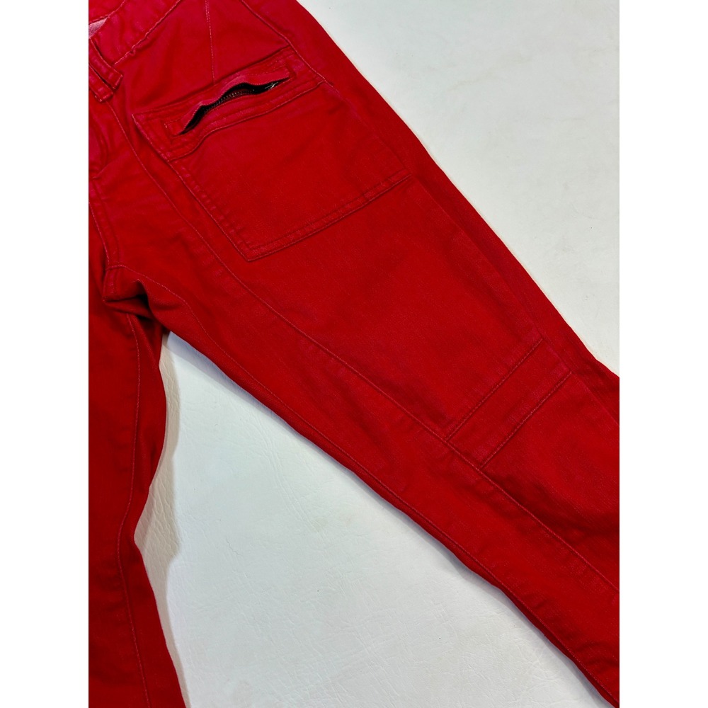 Free People‎ Red Cargo Pants Womens Size 28 Zipper Pockets Moto Style - Picture 7 of 12